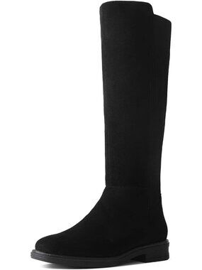 Women's Black knit Knee High Boots Flat Low with Side Zipper